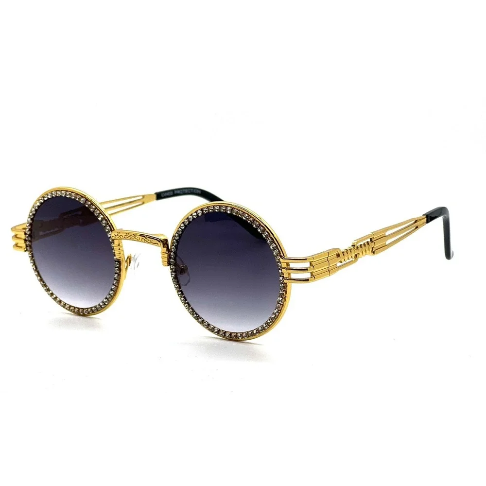 Rhinestone Sunglasses Round Steampunk Style‎ Gold Frame Men's Fashion Shades New